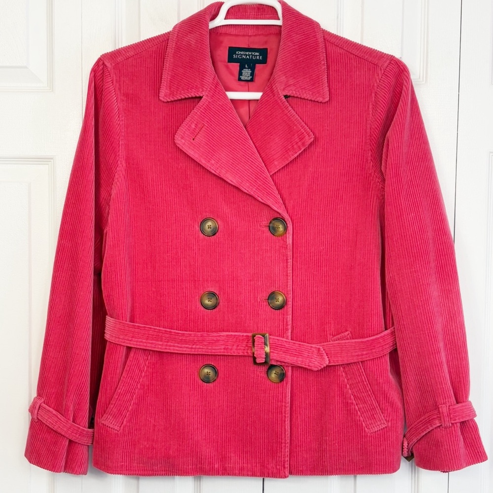 Jones New York Signature Pink Corduroy Double-Breasted Peacoat Large